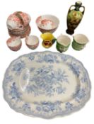 ANTIQUE TEAWARE - rust coloured, 17 pieces, an Asiatic Pheasant meat platter, 40 x 33cms, a