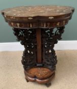 LOT WITHDRAWN - CHINESE CARVED HARDWOOD OCCASIONAL TABLE with fine inlay and carved detail having