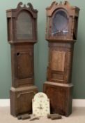 LONGCASE CLOCKS FOR RESTORATION (2), each with a pair of weights and one painted dial 