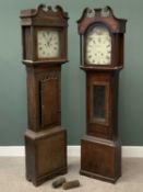 LONGCASE CLOCKS (2) - mahogany case with arched painted dial, 