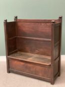 CIRCA 1900 OAK BOX SEAT SETTLE, 138cms H, 122cms W, 46cms D