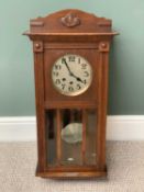 POLISHED OAK PENDULUM WALL CLOCK with silvered dial, eight day movement with Westminster chime,