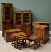 REPRODUCTION OAK FURNITURE ENSEMBLE to include linenfold blanket box, 47cms H, 76cms W, 43cms D,