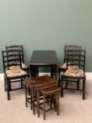FURNITURE ASSORTMENT to include an ebonized oak gate leg table, 75cms H, 155cms W, 106cms D (open)