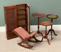 COLLECTOR'S CABINET with louvre doors, 92cms H, 61cms W, 13cms D, three wine tables and a rocking