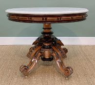AMERICAN LATE 19TH CENTURY THOMAS BROOKS WALNUT CENTRE TABLE, moulded grey and white variegated
