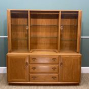 ERCOL PALE ELM 'WINDSOR' SIDEBOARD CABINET, base with three equal drawers, one with removable