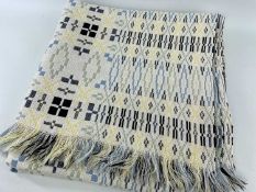 TRADITIONAL WELSH WOOLLEN TAPESTRY BLANKET, cream, blue, green and charcoal, 230 x 214cm Comments.