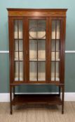 EDWARDIAN MAHOGANY CHINA CABINET, marquetry and satinwood crossbanded frieze, boxwood strung