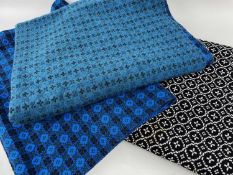 THREE VARIOUS WELSH WOOLLEN WEAVINGS, reworked from blankets, viz. blue and green 208 x 142cm;