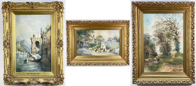 ARTHUR G WATTS / CHARLES JAMES KEATS / HENRY CHARLES FOX three watercolours - 'Feeding the