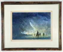 ‡ NOLAN POWELL watercolour - entitled verso 'Evening Light with Thames Barges', signed with