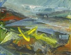 ‡ PETER PRENDERGAST acrylic on paper - entitled verso on Martin Tinney Gallery label 'Yellow