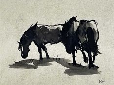 ‡ SIR KYFFIN WILLIAMS RA pen and ink on grey paper - entitled verso on Albany Gallery label 'Welsh