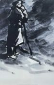 ‡ SIR KYFFIN WILLIAMS RA monochrome print - farmer in stormDimensions: 57 x 37cmsProvenance:
