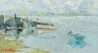 ‡ CHARLES WYATT WARREN oil on board - entitled verso 'Jetty at Caernarfon', signedDimensions: 19 x