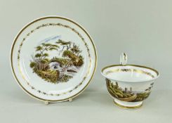 SWANSEA PORCELAIN CUP & SAUCER circa 1815-1818, landscape painted by George Beddow, castle ruins