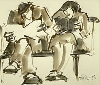 ‡ MIKE JONES inkwash - entitled verso 'Couple Reading', signedDimensions: 20 x 24cmsProvenance: