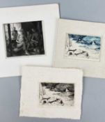 ‡ ARTHUR CHARLTON etchings (3) - (i) Titled to margin 'Prisoners of War, Mühlberg, Germany '44',