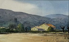 ‡ GARETH THOMAS watercolour - entitled verso 'House Near Fayence' on Attic Gallery label,