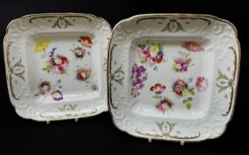 PAIR OF SWANSEA PORCELAIN SQUARE PLATES circa 1815-1817 having moulded borders and decorated with
