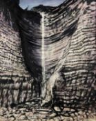 ‡ JOHN PETTS mixed media - waterfall over limestone cliffs, signed and dated 1957 Dimensions: 62 x