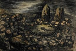 ‡ MAURICE BARNES watercolour and ink - entitled verso 'Sacred Stones'Dimensions: 36 x