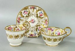 NANTGARW PORCELAIN TRIO circa 1814-1823, comprising teacup, coffee cup and saucer, having elevated