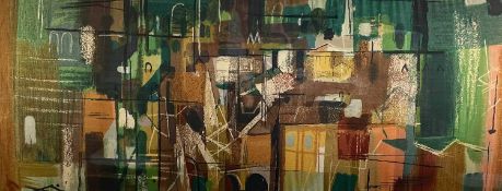 ‡ JOHN PIPER screenprint on fabric - entitled on Goldmark Art label verso 'Stones of Bath',