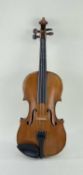 FRENCH THREE-QUARTER VIOLIN, c.1880, bears internal stamp 'Claudot, Paris', two-piece back, L.O.B.