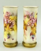PAIR ROYAL WORCESTER VASES BY KITTY BLAKE, painted with flowering and fruiting blackberries in