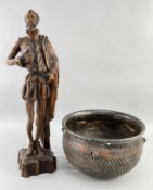 SPANISH CARVED PINE FIGURE OF DON QUIXOTE, holding a book, base stamped 'Ouro', 55cm h, and a