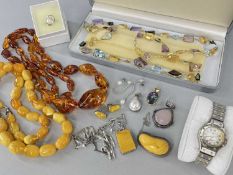ASSORTED JEWELLERY comprising replica wristwatch marked 'Cartier', semi-precious gem set necklace in