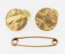 PAIR OF 18CT GOLD TEXTURED CUFFLINKS, of cross design, Birmingham, maker's mark BOC, together with