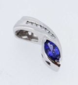 14K WHITE GOLD TANZANITE & DIAMOND PENDANT, the navette shaped tanzanite (9 x 5mms approx.)