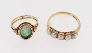 TWO 19TH CENTURY RINGS, comprising Victorian 18ct gold five stone pearl ring, ring size Q / R, 3.