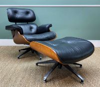 MODERN PLYWOOD '670' LOUNGE CHAIR & '671' STOOL AFTER A DESIGN BY CHARLES & RAY EAMES, with black