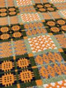 WELSH WOOLLEN 'TAPESTRY' BLANKET, apricot, forest green, white, black, with fringe, 114 x 224cm (