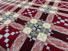 VINTAGE WELSH WOOLEN 'TAPESTRY' BLANKET, reversible, geometric design, blue ground with maroon,