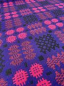 WELSH WOOLEN 'TAPESTRY' BLANKET, purple, fuschia, black, with fringe, 188 x 228cm (excl. fringe)