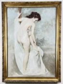 MARIA SZANTHO (Hungarian, 1897-1984) oil on canvas - Female nude bather in a landscape with white