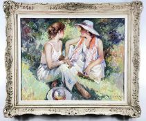 RICARDO CEJUDO NOGALES (Spanish, b. 1952) oil on canvas - Sisters, signed, 58 x 75cm Provenance: