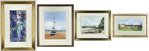 BONNIE HELEN HAWKINS mixed media - Harmony, two roses and Celtic knots, signed, 36 x 19cms, together