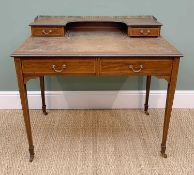 EDWARDIAN SATINWOOD CROSSBANDED WRITING TABLE, gilt-brass 3/4 gallery, fitted four drawers, inset