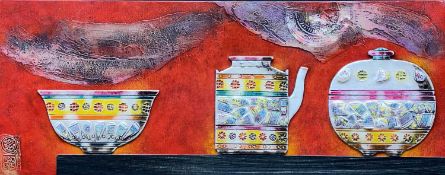 NG FOO CHEONG (Malaysian, b.1965), acrylic on canvas & ceramic - Straits Chinese Porcelain, signd