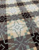 VINTAGE WELSH 'TAPESTRY' BLANKET, reversible, geometric star design, mint green ground with cream,