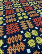 VINTAGE WELSH WOOLEN DERW TAPESTRY 'TIGER' BLANKET, reversible, geometric design, black ground