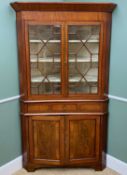 EARLY 19TH CENTURY WELSH MAHOGANY STANDING CORNER CABINET, angled cornice, astragal glazed doors,