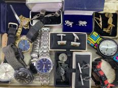 GENT'S WRISTWATCHES & CUFFLINKS GROUP along with a lady's Limit gold plated bracelet watch