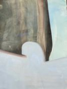 ROB UNETT mixed media - study in grey and blue, initialled and blind stamped, 76 x 56cms